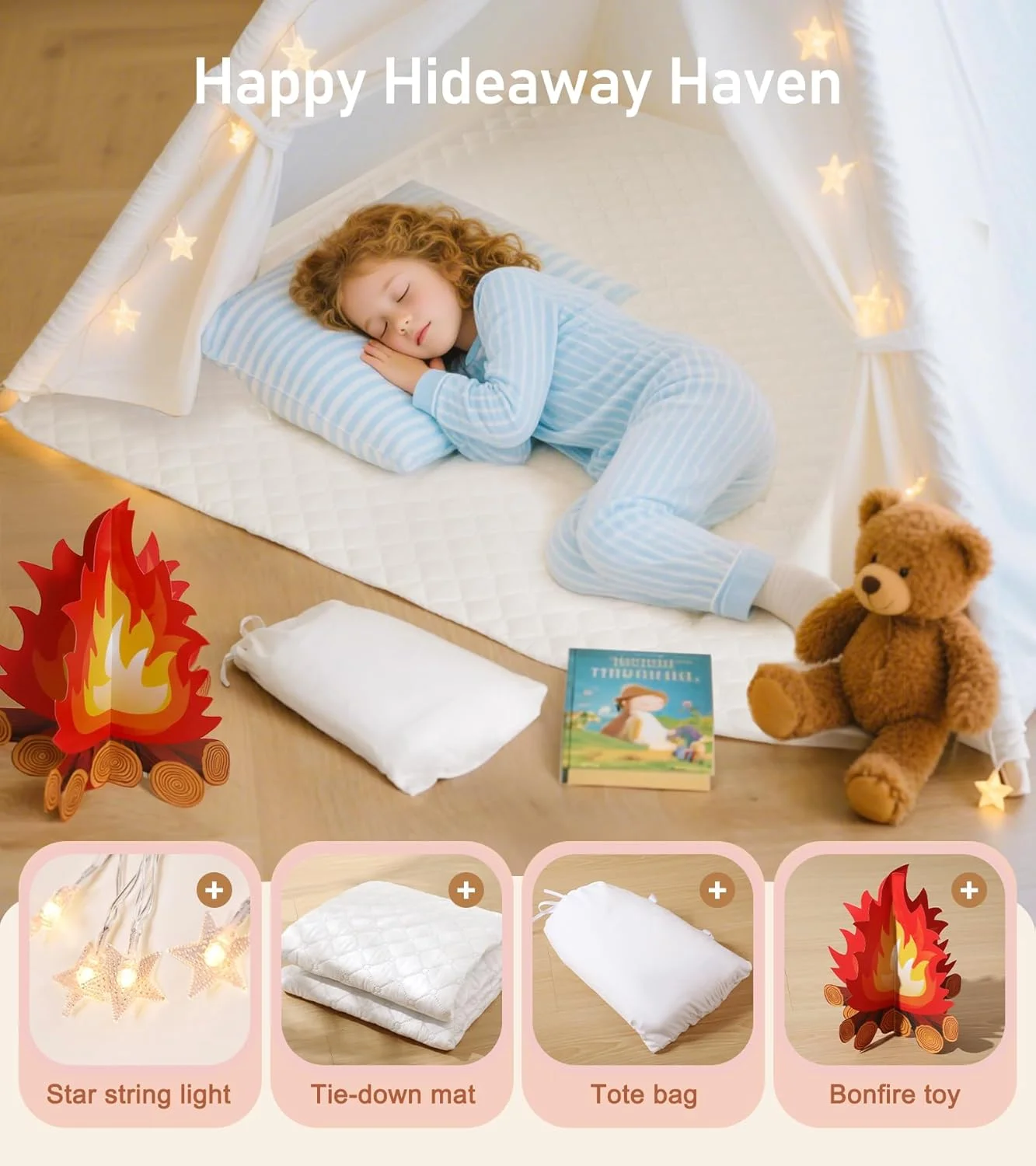 چادر بازی تپه ای تاشو کودکانه Little Dove به همراه کیف حمل، بنر، چراغ های تزئینی، پر، زیرانداز، چهار میله - رنگ سفید خام - نسخه جدید چادر بازی تپه ای تاشو کودکانه Little Dove به همراه کیف حمل، بنر، چراغ های تزئینی، پر، زیرانداز، چهار میله - رنگ سفید خام - نسخه جدید