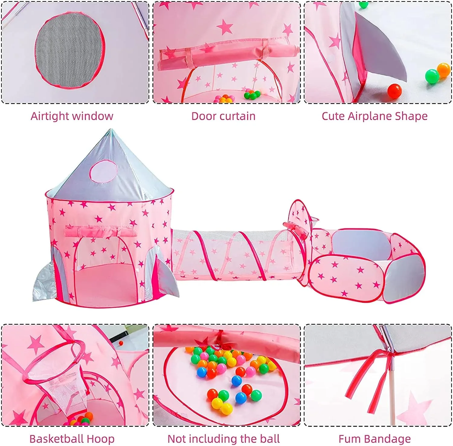 مجموعه 4 تکه چادر بازی کودکانه IS MUHE، تونل خزیدن، استخر توپ، حلقه بسکتبال و چراغ های ستاره ای پاپ آپ قابل حمل با ستاره های درخشان در تاریکی، خانه بازی قلعه کودکان برای دختران و پسران، مناسب برای داخل و خارج از خانه (صورتی) مجموعه 4 تکه چادر بازی کودکانه IS MUHE، تونل خزیدن، استخر توپ، حلقه بسکتبال و چراغ های ستاره ای پاپ آپ قابل حمل با ستاره های درخشان در تاریکی، خانه بازی قلعه کودکان برای دختران و پسران، مناسب برای داخل و خارج از خانه (صورتی)