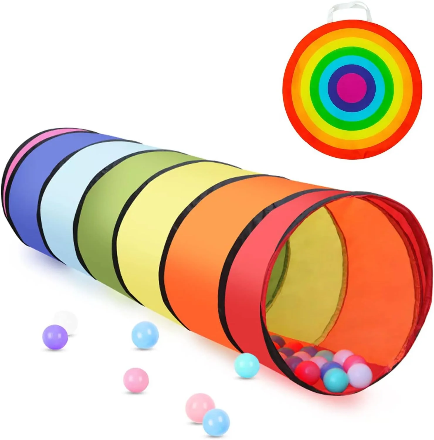 تونل بازی کودک لسلی، تونل خزیدن تاشو 180 سانتی متری رنگارنگ برای نوزادان، کودکان نوپا، سگ و گربه، هدیه ای برای بازی در داخل و خارج از خانه