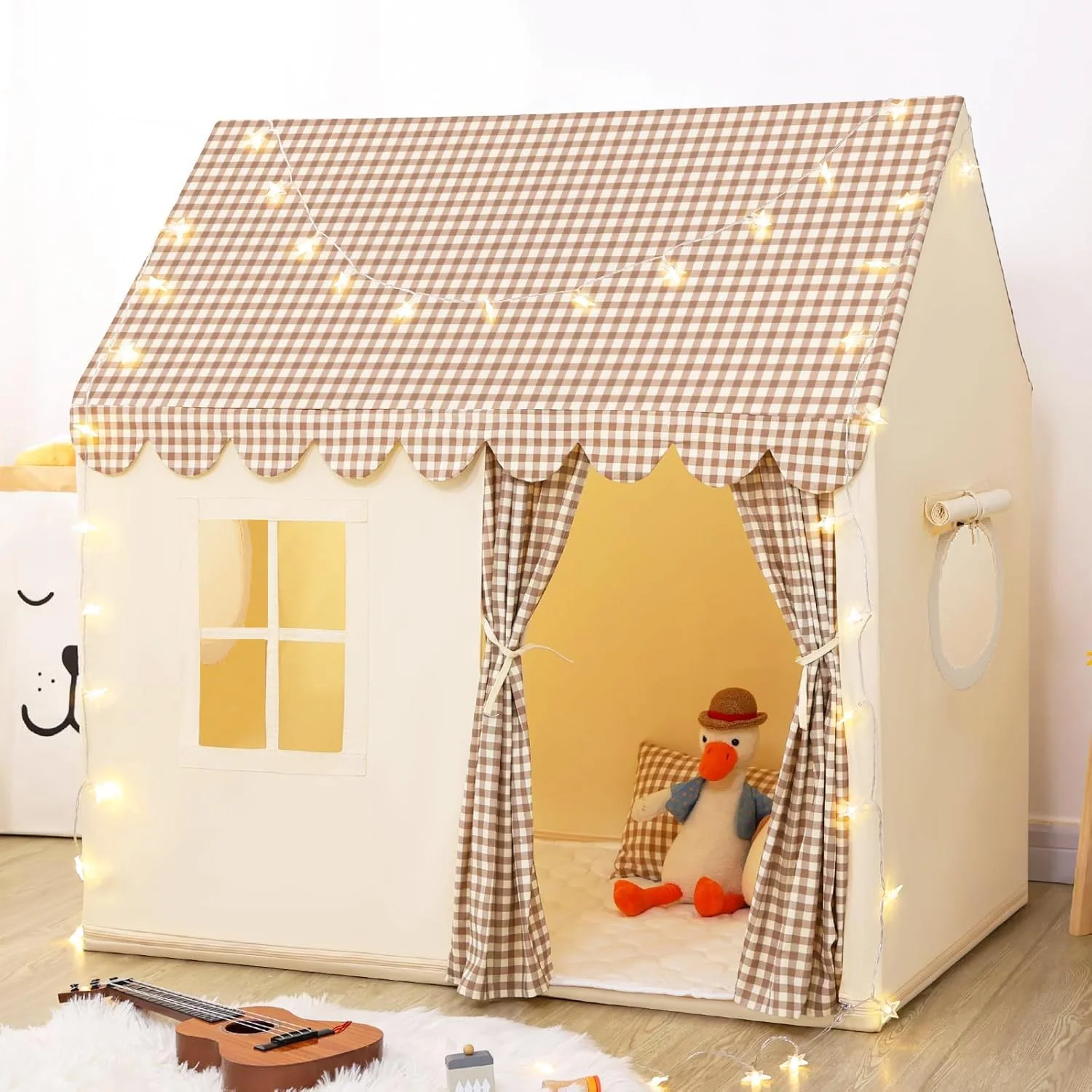 چادرهای بازی بزرگ با چراغ های ستاره ای و پرچم های رنگی، خانه بازی چادری قلعه پرنسس کودک، اسباب بازی های اتاق داخلی کودکان برای دختران پسران 3-10 سال (بژ B) چادرهای بازی بزرگ با چراغ های ستاره ای و پرچم های رنگی، خانه بازی چادری قلعه پرنسس کودک، اسباب بازی های اتاق داخلی کودکان برای دختران پسران 3-10 سال (بژ B)