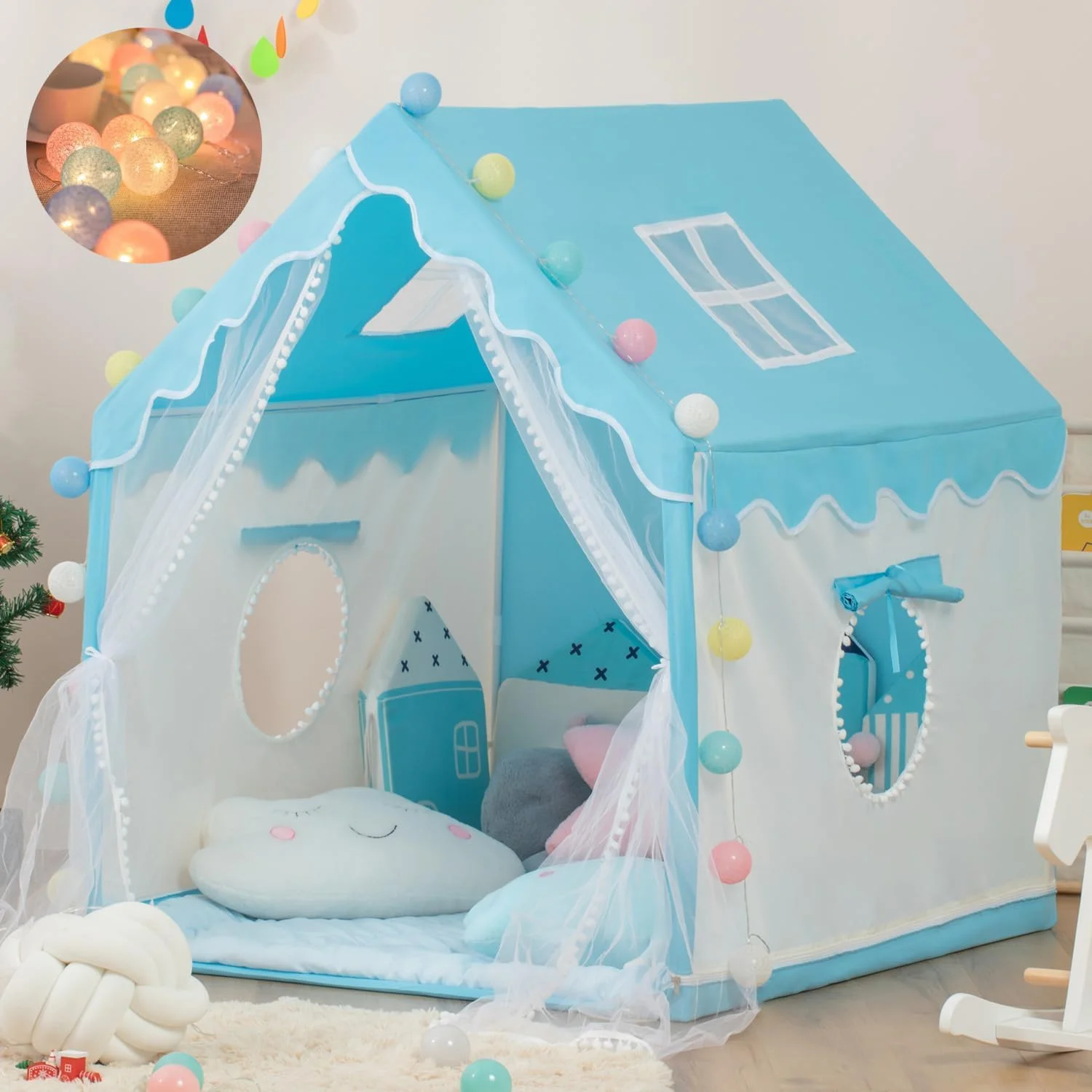 چادر بازی کودکان برای دختران و پسران، چادر بازی بزرگ با توپ های روشن، چادر بازی کودکان در فضای داخلی و خارجی، چادر قلعه بازی کودکان نوپا با پنجره ها، گوشه مطالعه برای هدایای عالی (130x99x119 سانتی متر)