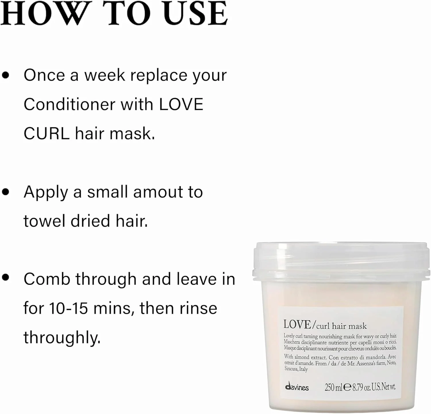 ماسک مو فر داوینس مدل Love Curl، حجم 250 میلی لیتر