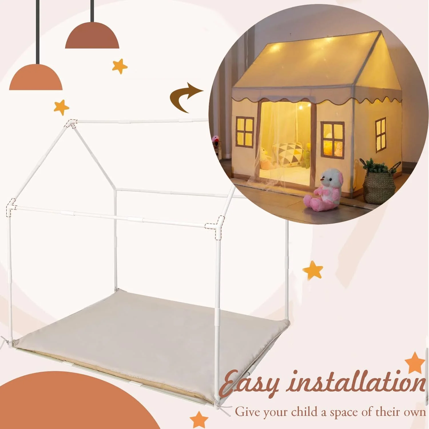 چادر بازی بزرگ کودکانه مناسب فضای داخلی و خارجی - چادر بازی کودک برای دختران و پسران، مناسب فضای داخلی و خارجی، خانه با پنجره، قابل شستشو (صورتی)