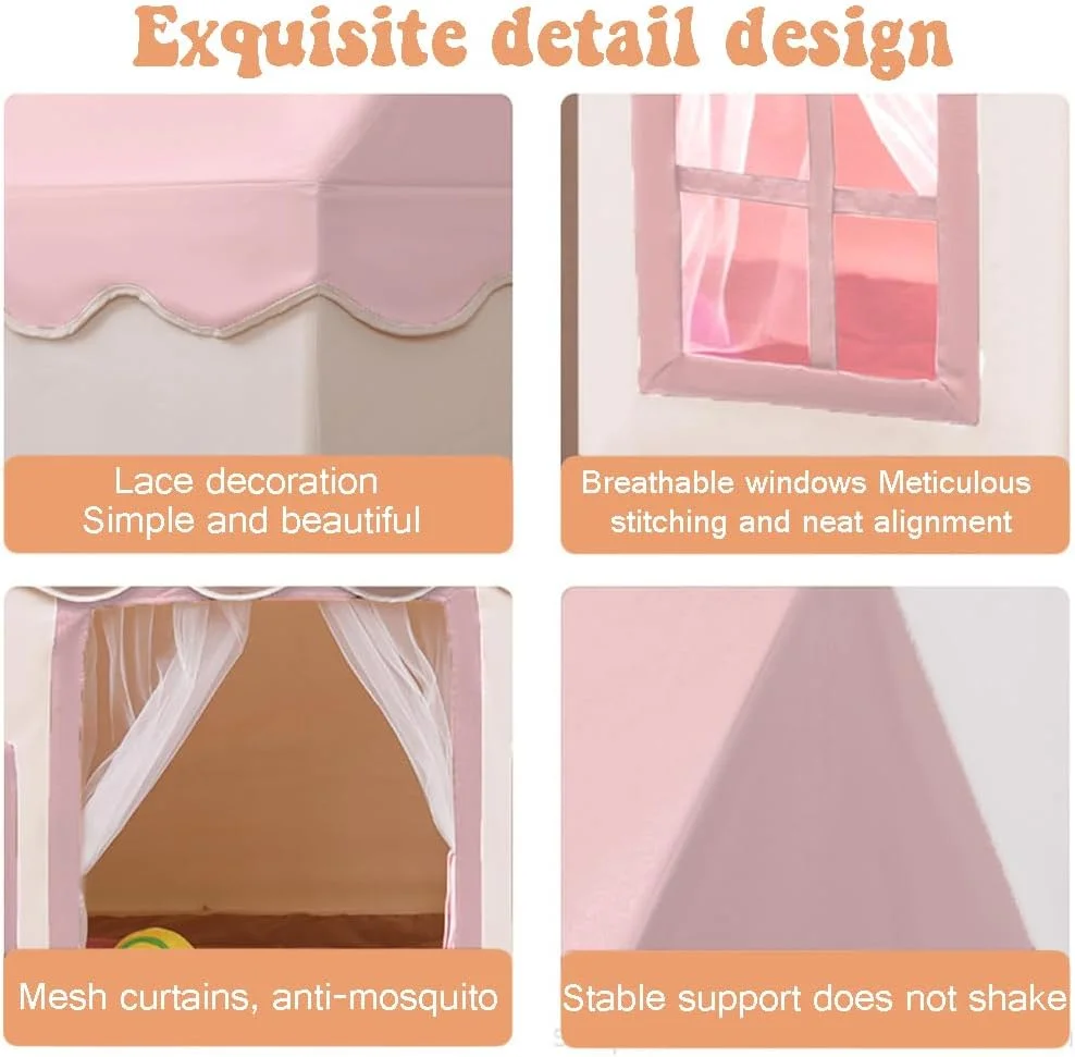 چادر بازی بزرگ کودکانه مناسب فضای داخلی و خارجی - چادر بازی کودک برای دختران و پسران، مناسب فضای داخلی و خارجی، خانه با پنجره، قابل شستشو (صورتی)