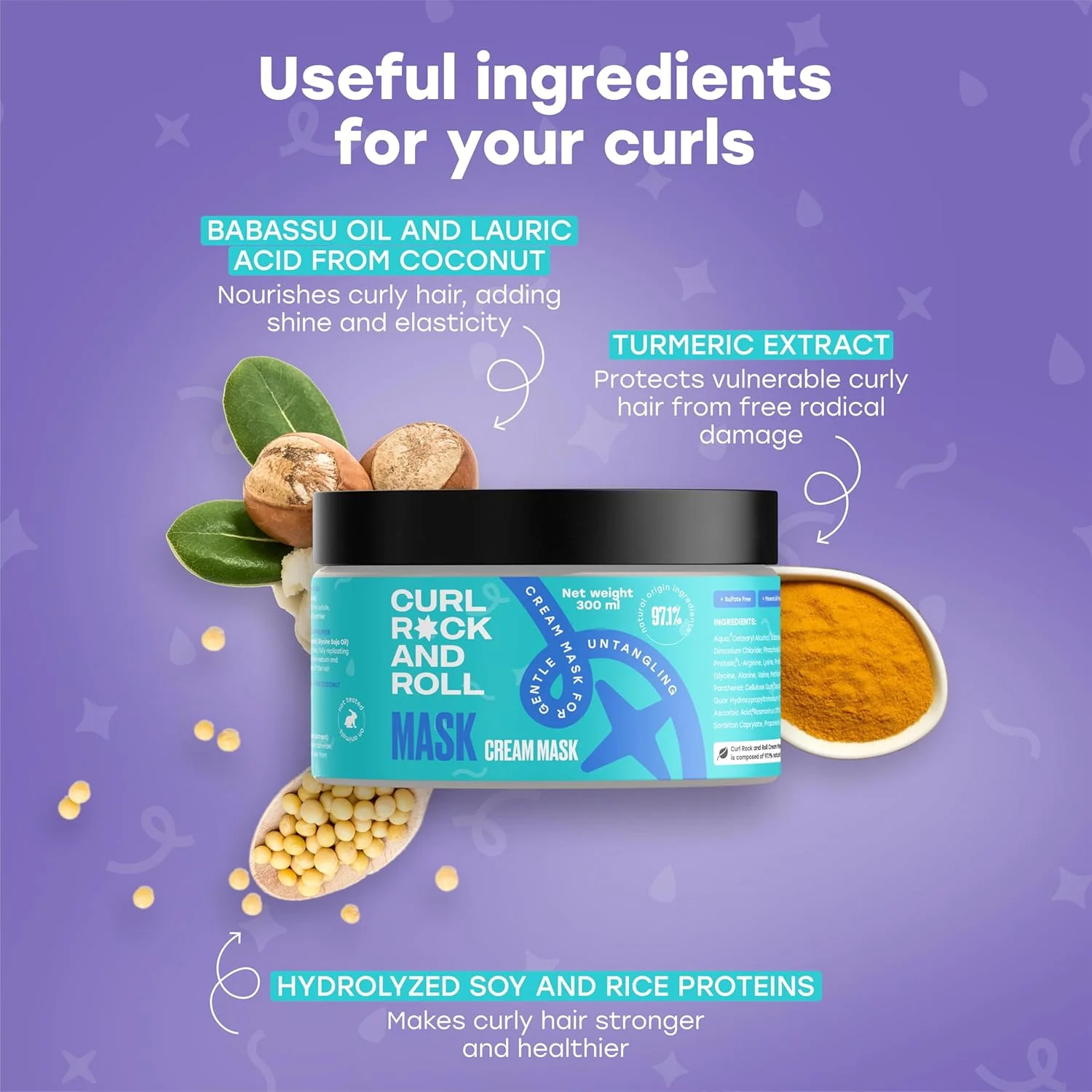 ماسک مو و باز کننده گره مو فر راک اند رول - درخشش و الاستیسیته سالم - بدون پارابن، بدون سولفات، 300 میلی لیتر