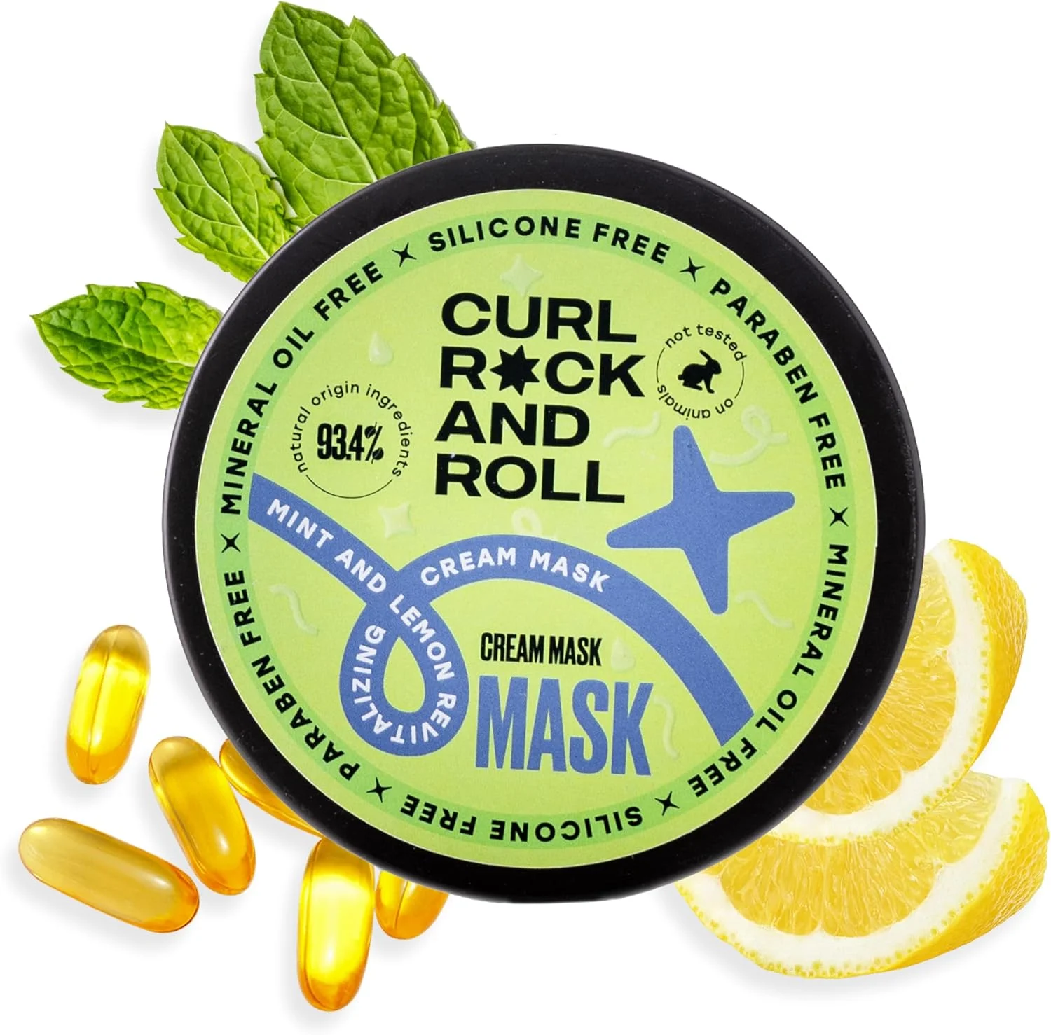 ماسک مو فر کرل راک اند رول - ترمیم کننده و مرطوب کننده - بدون پارابن، بدون سولفات، نعناع و لیمو، 300 میلی لیتر