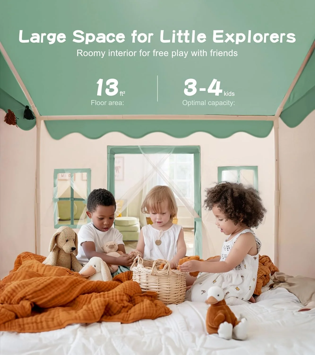 چادر بازی Little Dove به همراه زیرانداز، چراغ ستاره ای، خانه بازی بزرگ کودک با پنجره، شستشوی آسان، چادر بازی داخلی و خارجی برای کودکان، اسباب بازی برای دختران، پسران، 119x101x132 سانتی متر (چادر بازی سبز، سایز بزرگ)