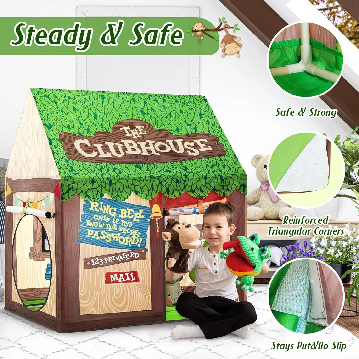 چادر بازی کودکانه مناسب فضای داخلی و خارجی - خانه بازی 100x70x110 سانتی متر با در و پنجره های جمع شونده، چادر کلوپ سبک و قابل حمل برای پسران و دختران، چادر اسباب بازی ضد آب برای کودکان نوپا مناسب هدیه تولد (سبز) چادر بازی کودکانه مناسب فضای داخلی و خارجی - خانه بازی 100x70x110 سانتی متر با در و پنجره های جمع شونده، چادر کلوپ سبک و قابل حمل برای پسران و دختران، چادر اسباب بازی ضد آب برای کودکان نوپا مناسب هدیه تولد (سبز)