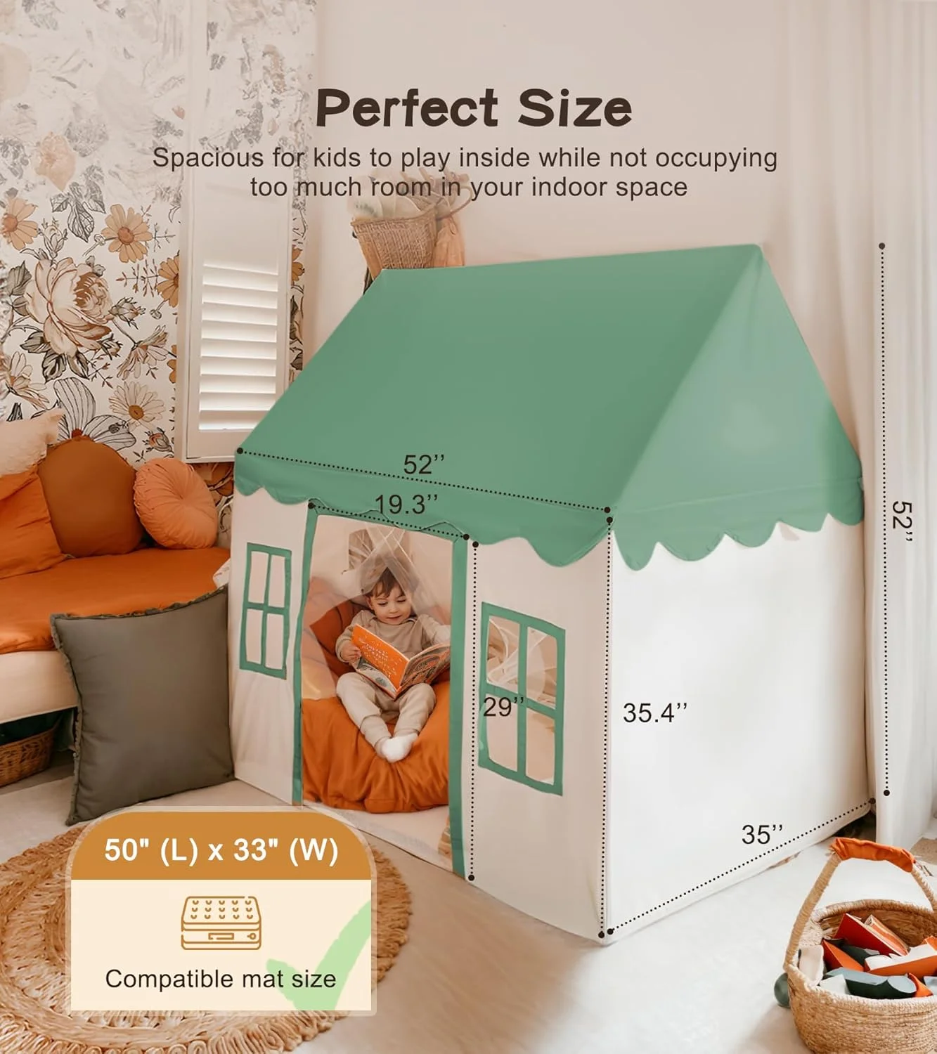 چادر بازی Little Dove به همراه زیرانداز، چراغ ستاره ای، خانه بازی بزرگ کودک با پنجره، شستشوی آسان، چادر بازی داخلی و خارجی برای کودکان، اسباب بازی برای دختران، پسران، 119x101x132 سانتی متر (چادر بازی سبز، سایز بزرگ)