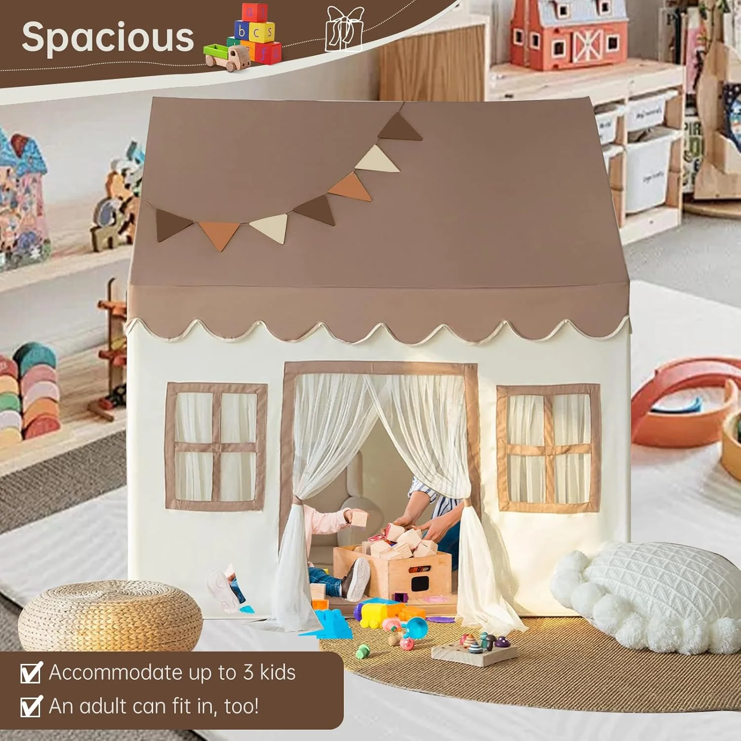 خانه چادری بزرگ کودکان مناسب فضای داخلی و خارجی به همراه زیرانداز ساده، ریسه چراغ و بنر - چادر بازی کودک نوپا با تزئینات جشن تولد، خانه بازی قلعه شاهزاده خانم، ایده آل برای دختران و پسران بالای 3 سال (خاکی) خانه چادری بزرگ کودکان مناسب فضای داخلی و خارجی به همراه زیرانداز ساده، ریسه چراغ و بنر - چادر بازی کودک نوپا با تزئینات جشن تولد، خانه بازی قلعه شاهزاده خانم، ایده آل برای دختران و پسران بالای 3 سال (خاکی)