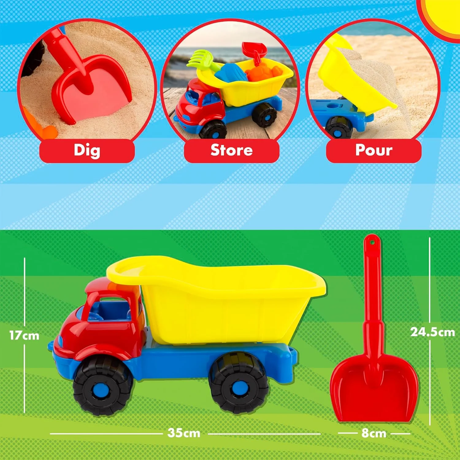 مجموعه اسباب بازی ساحلی کامیون آبعیک - اسباب بازی های بزرگ ساحلی برای کودکان 18 ماه به بالا | کامیون کمپرسی، قالب های شن، بیل و چنگک | مجموعه بازی شن و آب در فضای باز برای کودکان نوپا و کودکان مجموعه اسباب بازی ساحلی کامیون آبعیک - اسباب بازی های بزرگ ساحلی برای کودکان 18 ماه به بالا | کامیون کمپرسی، قالب های شن، بیل و چنگک | مجموعه بازی شن و آب در فضای باز برای کودکان نوپا و کودکان