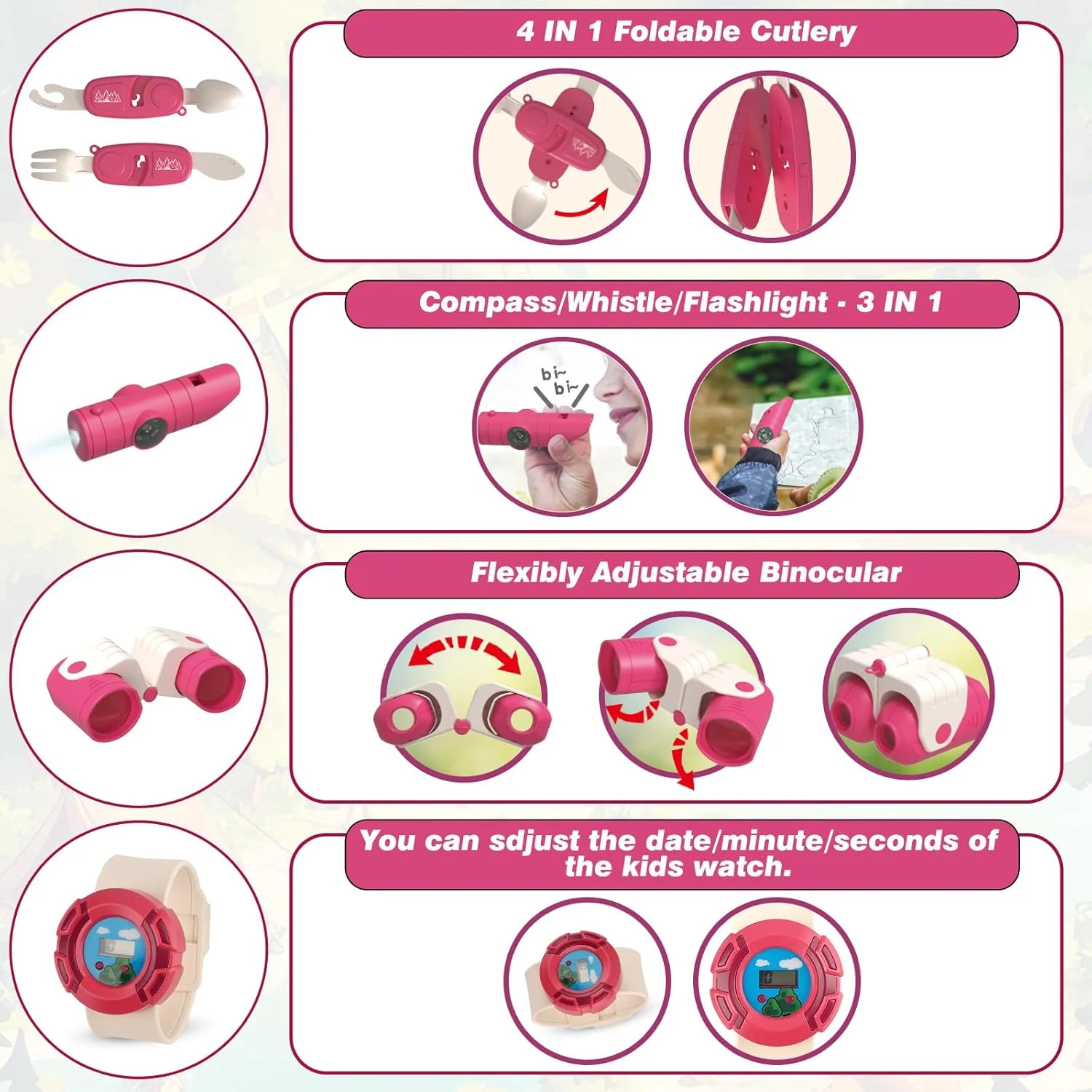 ست کمپینگ کودکان با چادر - چادر پاپ آپ، چادر بازی کودکان اسباب بازی های فضای باز ست ابزار کمپینگ هدیه برای دختران 3 4 5 6 ساله تولد کریسمس