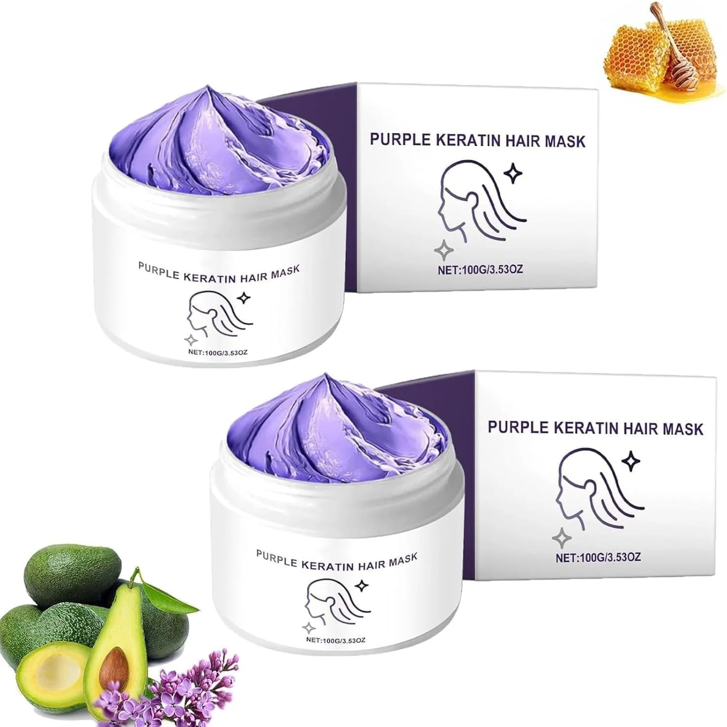 ماسک مو کراتین بنفش، ماسک موی پاور بنفش، نرم کننده عمیق، آبرسان و احیا کننده نرمی، افزایش درخشندگی، نرم کننده مرطوب کننده برای موهای خشک و آسیب دیده (2 عدد)