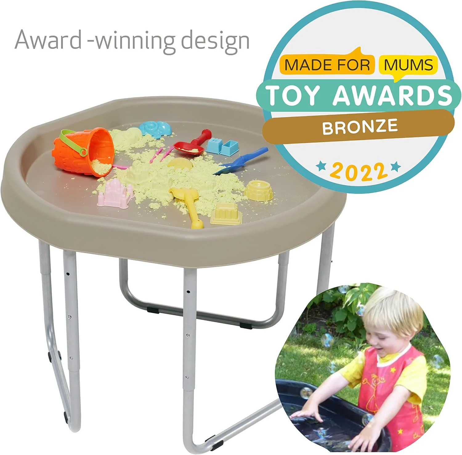 سینی بازی شش ضلعی اصلی KUB® به همراه پایه (ماسه ای مایل به قهوه ای) - ساخت انگلستان، دارای 3 ارتفاع قابل تنظیم - مناسب برای فضای داخلی/خارجی - گودال شن، میز آب برای کودکان - بازی دو طرفه متنوع با یا بدون پایه