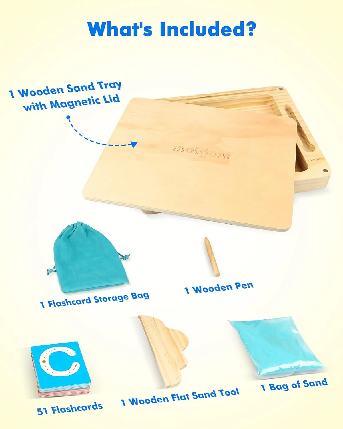 MOTGOM Montessori Sand Tray for Classroom - Wooden Tracing Tray with Lid, Letters, Numbers & CVC Words MOTGOM Montessori Sand Tray for Classroom - Wooden Tracing Tray with Lid, Letters, Numbers & CVC Words