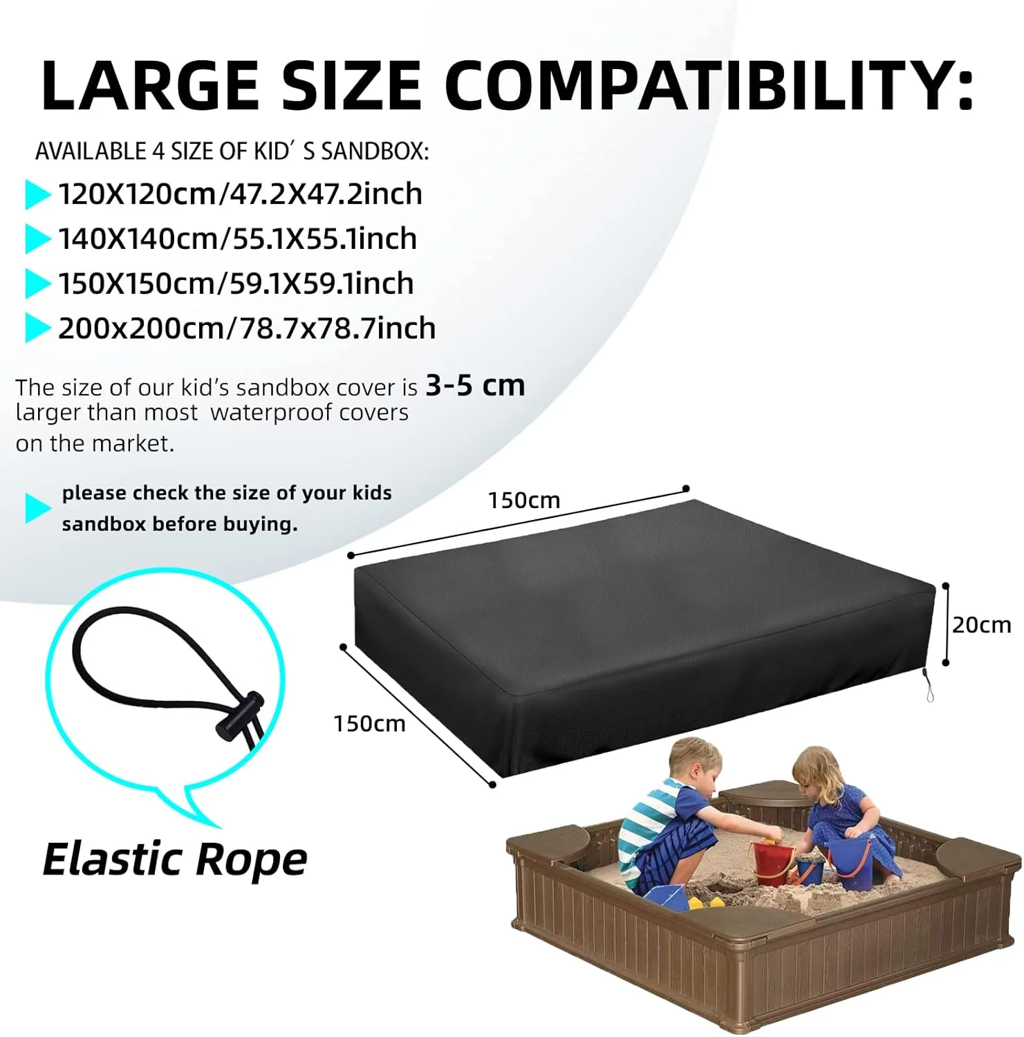 روکش جعبه شنی MRWiZMS، درب-152 سانتی متر، پارچه آکسفورد 420D ضد آب، مقاوم در برابر اشعه ماوراء بنفش و ضد گرد و غبار، مناسب برای محافظت از جعبه شنی کودکان (مشکی، 152cm طول x 152cm عرض x 20cm ارتفاع) روکش جعبه شنی MRWiZMS، درب-152 سانتی متر، پارچه آکسفورد 420D ضد آب، مقاوم در برابر اشعه ماوراء بنفش و ضد گرد و غبار، مناسب برای محافظت از جعبه شنی کودکان (مشکی، 152cm طول x 152cm عرض x 20cm ارتفاع)