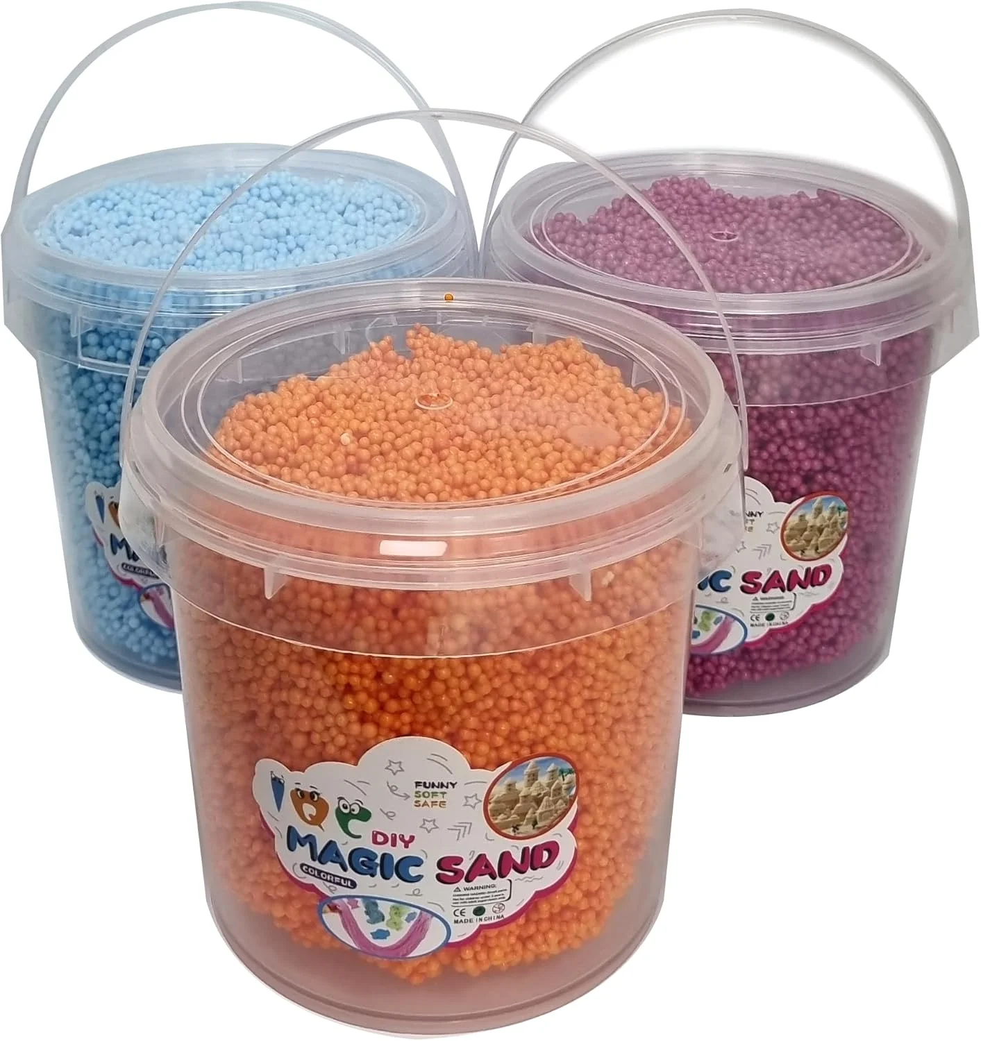 سطل شن جادویی 76 گرمی - شن بازی جنبشی نرم و قالب پذیر، رنگ های متنوع - اسباب بازی حسی غیر سمی و قابل استفاده مجدد برای کودکان، هنر و صنایع دستی و بازی خلاقانه
