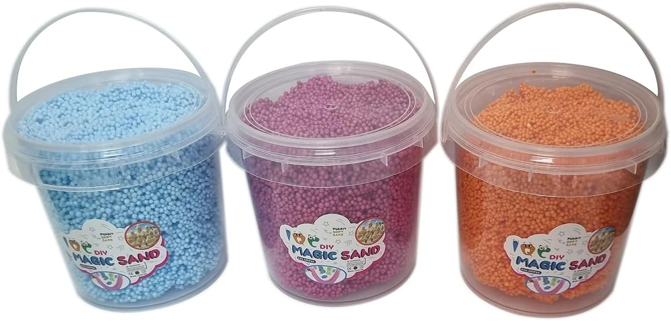سطل شن جادویی 76 گرمی - شن بازی جنبشی نرم و قالب پذیر، رنگ های متنوع - اسباب بازی حسی غیر سمی و قابل استفاده مجدد برای کودکان، هنر و صنایع دستی و بازی خلاقانه