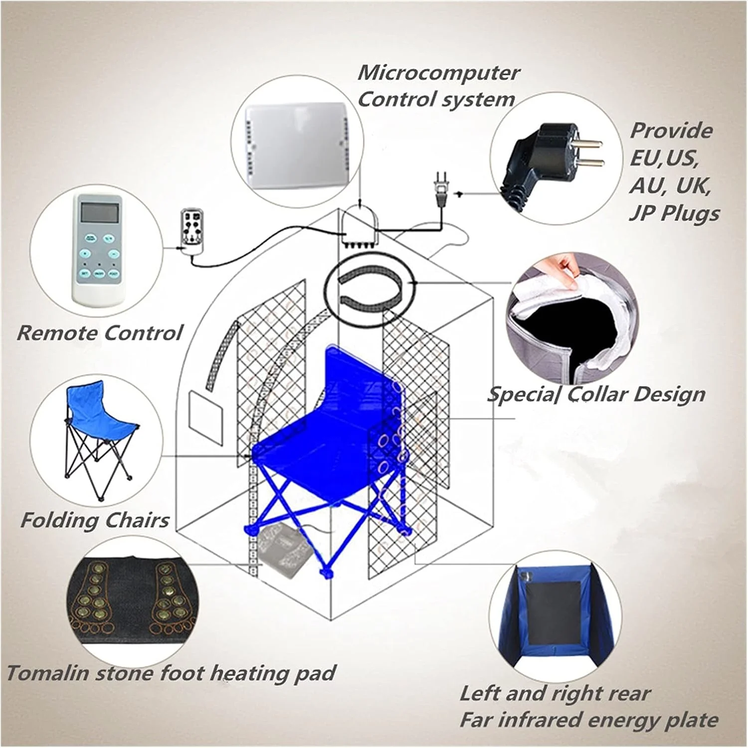 اتاق سونا بخار تاشو شخصی خانگی GDJmnbv برای اسپا، حمام خشک قابل حمل با گرمایش صفحه فیبر کربنی برای کاهش وزن