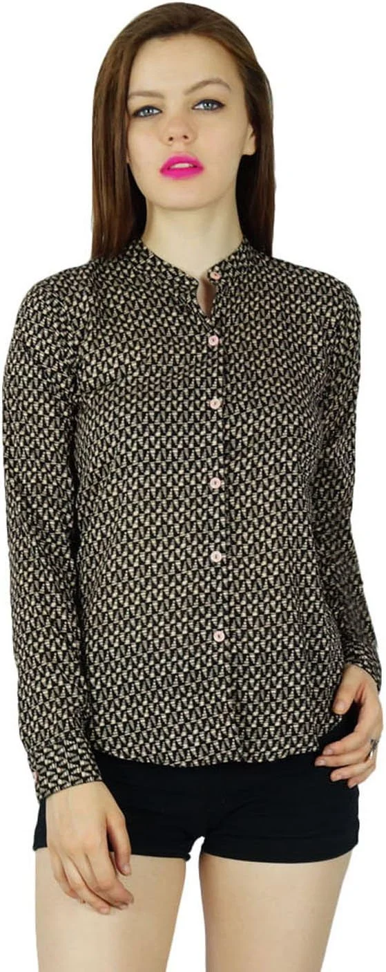 بلوز زنانه بیମ୍با، پیراهن نخی طرح دار، آستین بلند، دکمه دار بلوز زنانه بیମ୍با، پیراهن نخی طرح دار، آستین بلند، دکمه دار