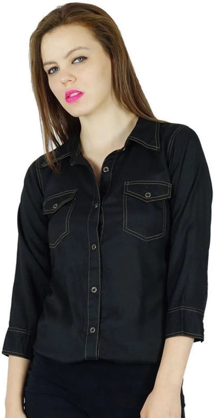 بلوز مشکی زنانه بیମ୍با، پیراهن سفارشی، تاپ غیر رسمی، آستین سه ربع، بلوز دکمه دار رسمی بلوز مشکی زنانه بیମ୍با، پیراهن سفارشی، تاپ غیر رسمی، آستین سه ربع، بلوز دکمه دار رسمی