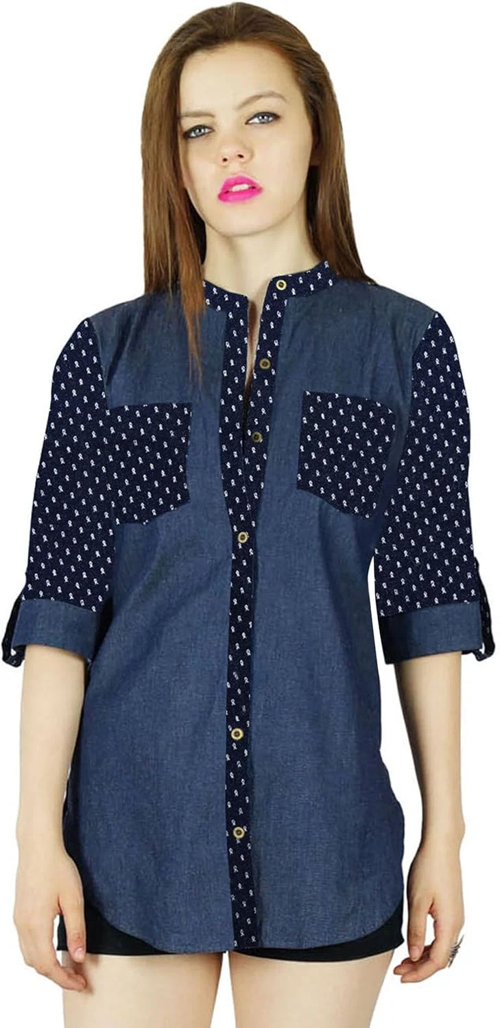 بلوز زنانه بیମ୍با، آبی، سفارشی، تاپ غیر رسمی، آستین سه ربع، دکمه دار، مناسب محیط های رسمی بلوز زنانه بیମ୍با، آبی، سفارشی، تاپ غیر رسمی، آستین سه ربع، دکمه دار، مناسب محیط های رسمی