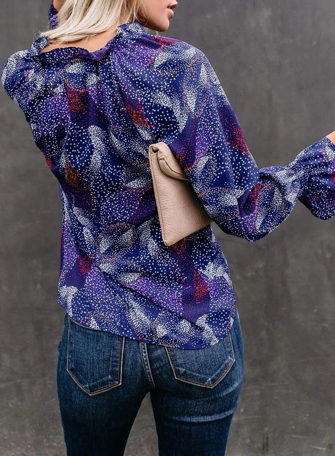 SHEWIN بلوز زنانه طرح گلدار بوهو آستین بلند یقه هفت بند دار دکمه دار