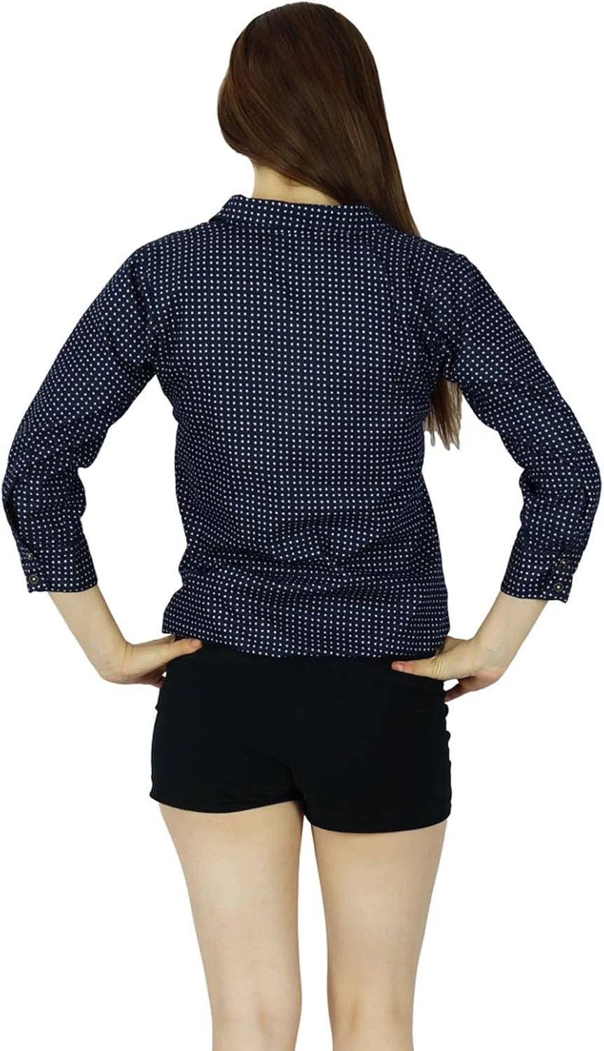 بلوز زنانه بیમ્با، آبی، آستین سه ربع، دکمه دار، مناسب استفاده روزمره و رسمی