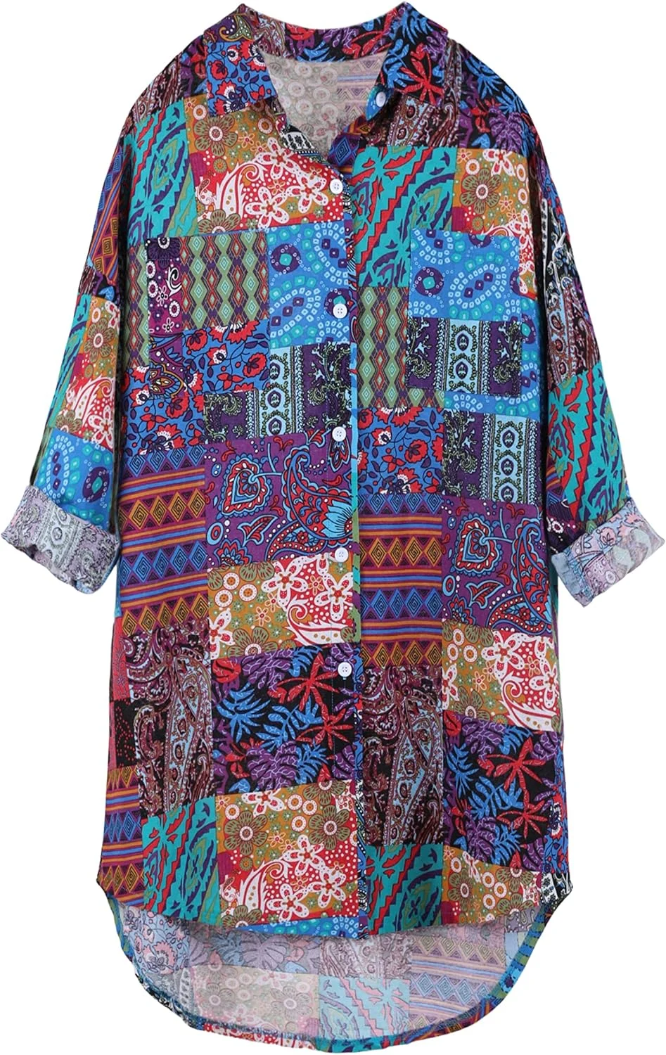 بلوزهای زنانه بزرگ لینن Bianstore، تاپ های آستین بلند دکمه دار با طرح بلند و کوتاه