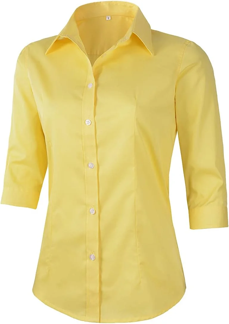 Benibos پیراهن دکمه دار سفید زنانه آستین سه ربع مناسب کار