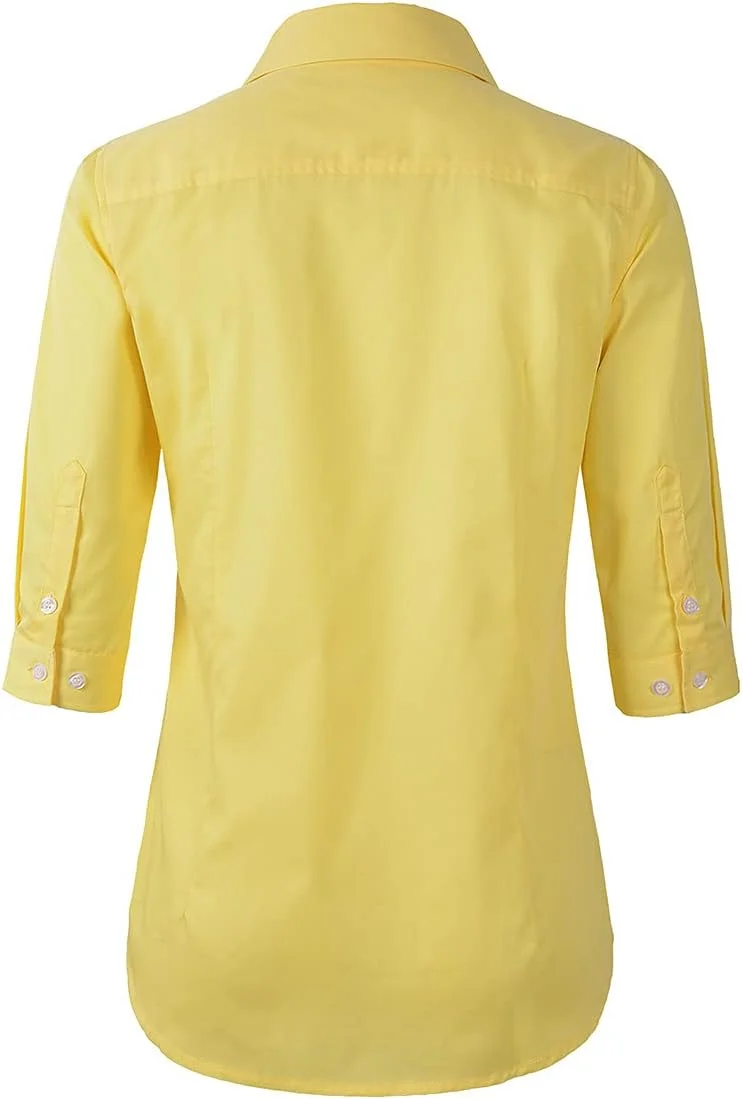 Benibos پیراهن دکمه دار سفید زنانه آستین سه ربع مناسب کار