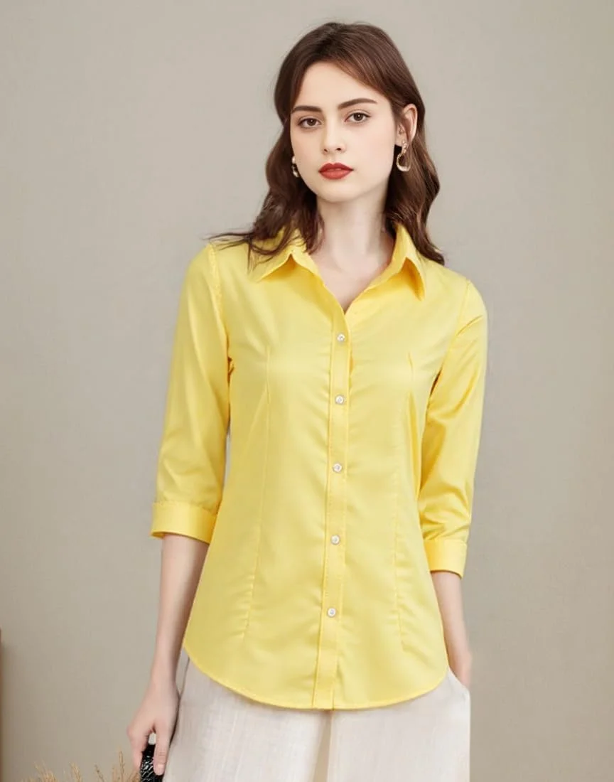 Benibos پیراهن دکمه دار سفید زنانه آستین سه ربع مناسب کار