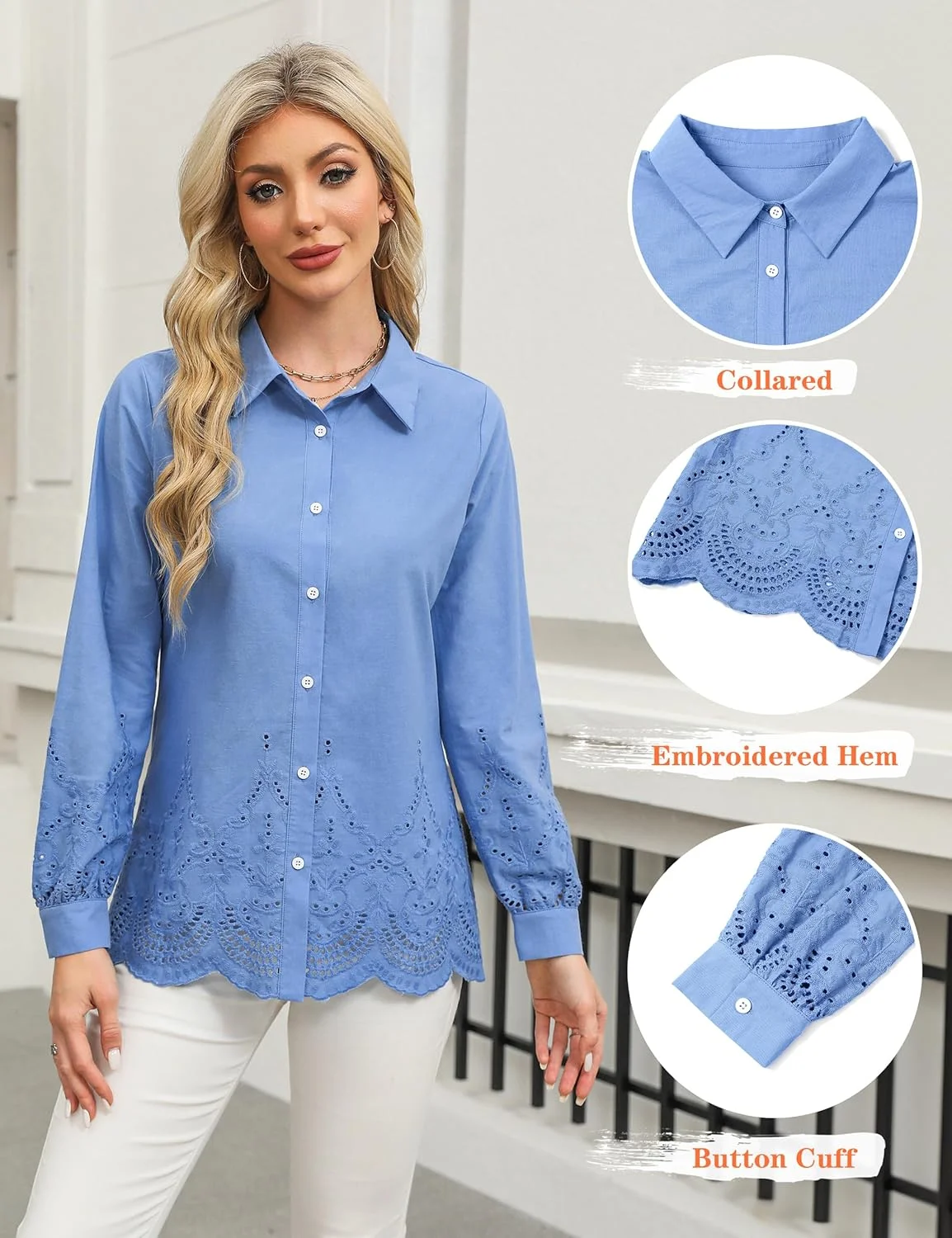 بلوز زنانه Blooming Jelly، آستین بلند دکمه دار، یقه دار و گلدوزی شده، مناسب استایل کژوال و رسمی، مدل های پاییز 2024 بلوز زنانه Blooming Jelly، آستین بلند دکمه دار، یقه دار و گلدوزی شده، مناسب استایل کژوال و رسمی، مدل های پاییز 2024