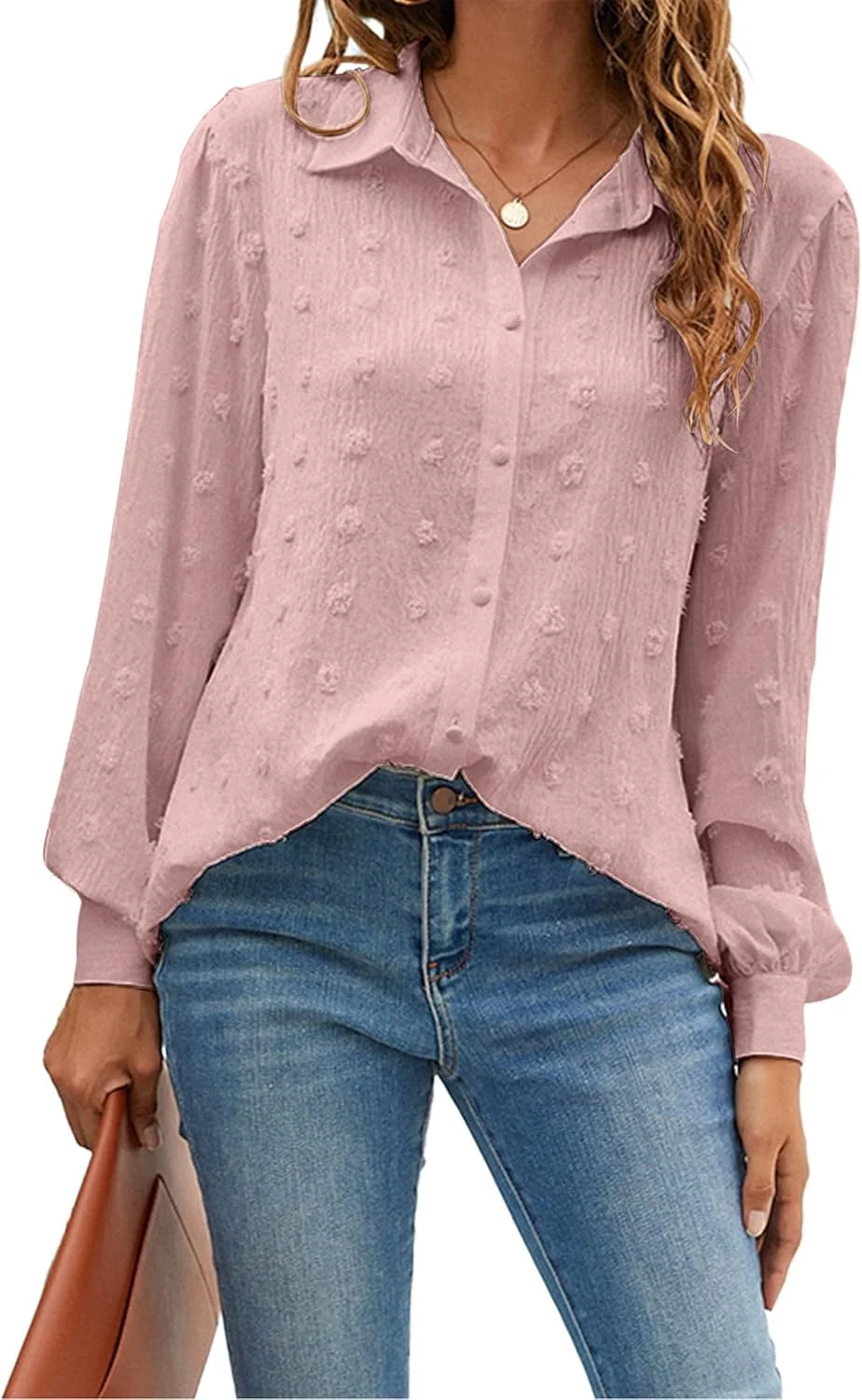 بلوز زنانه Blooming Jelly، دکمه دار، آستین بلند، یقه دار، مناسب کار، رنگ صورتی، سایز S
