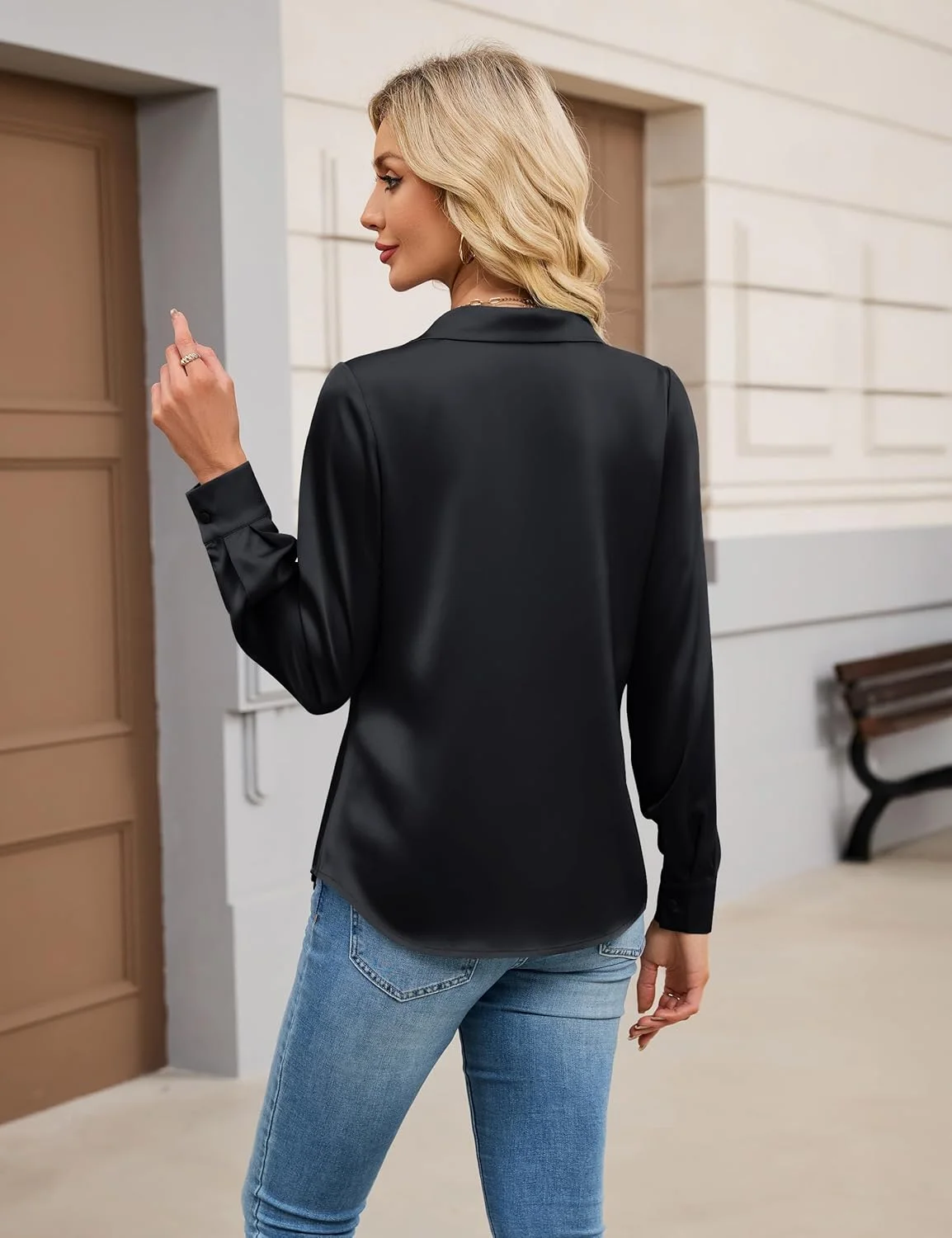بلوز زنانه ساتن دکمه دار Blooming Jelly، مناسب کار، مجلسی و غیر رسمی، یقه پیراهن، آستین بلند، مدل 2025