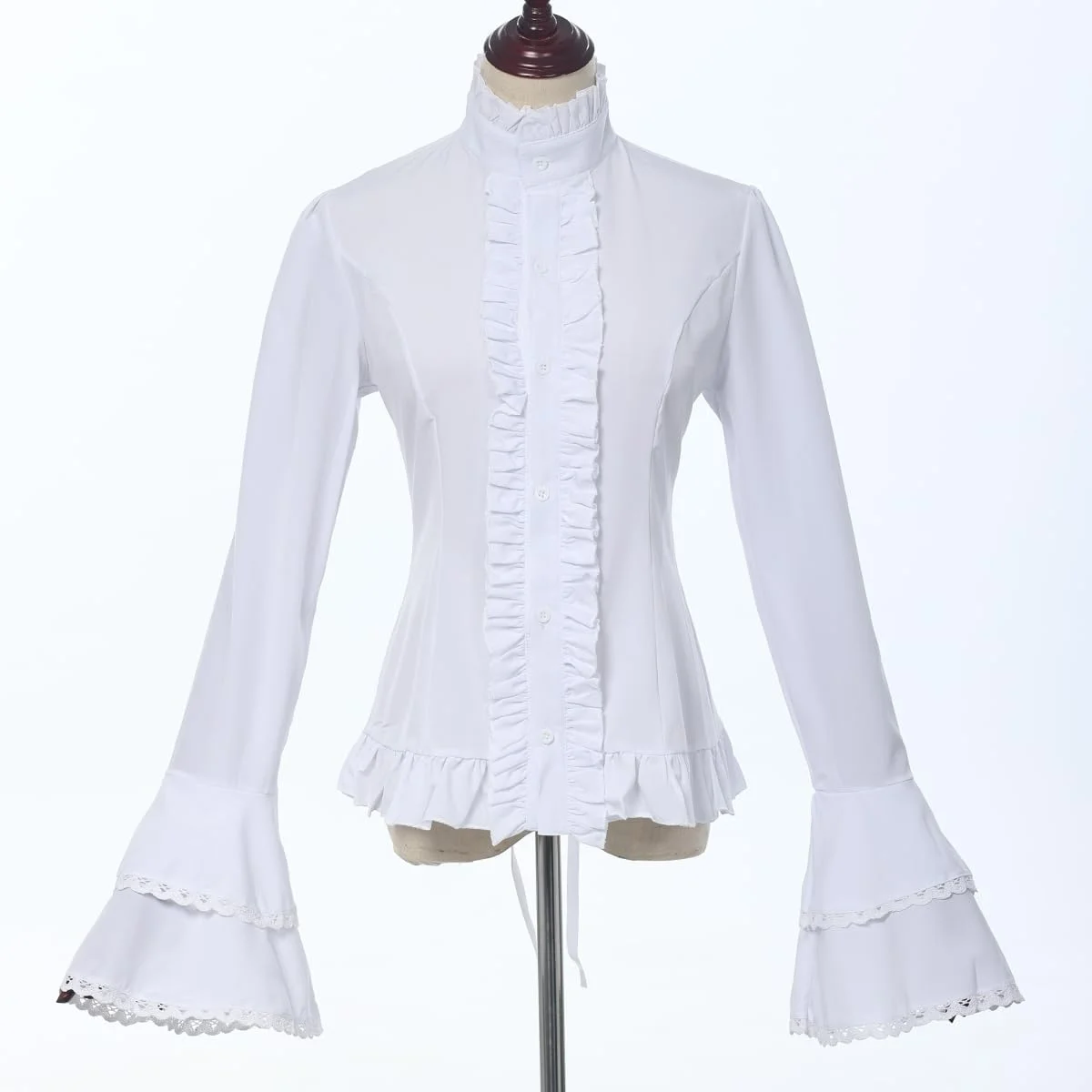بلوز چین دار ویکتوریایی CAMDOM، پیراهن دکمه دار دزدان دریایی وینتیج، تاپ آستین بلند زنانه گوتیک، سفید، S