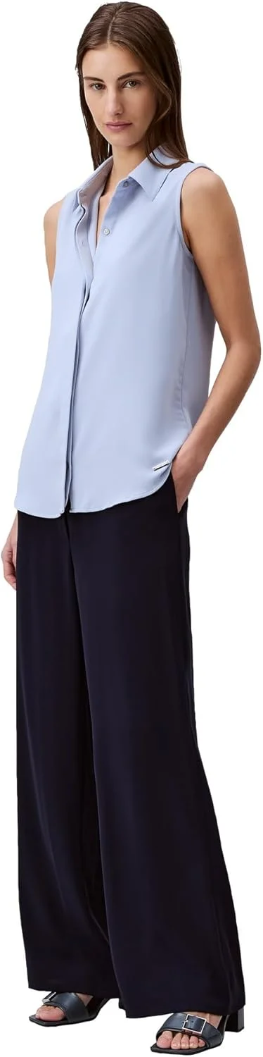 تاپ بدون آستین زنانه کرپ دکمه دار کلوین کلاین