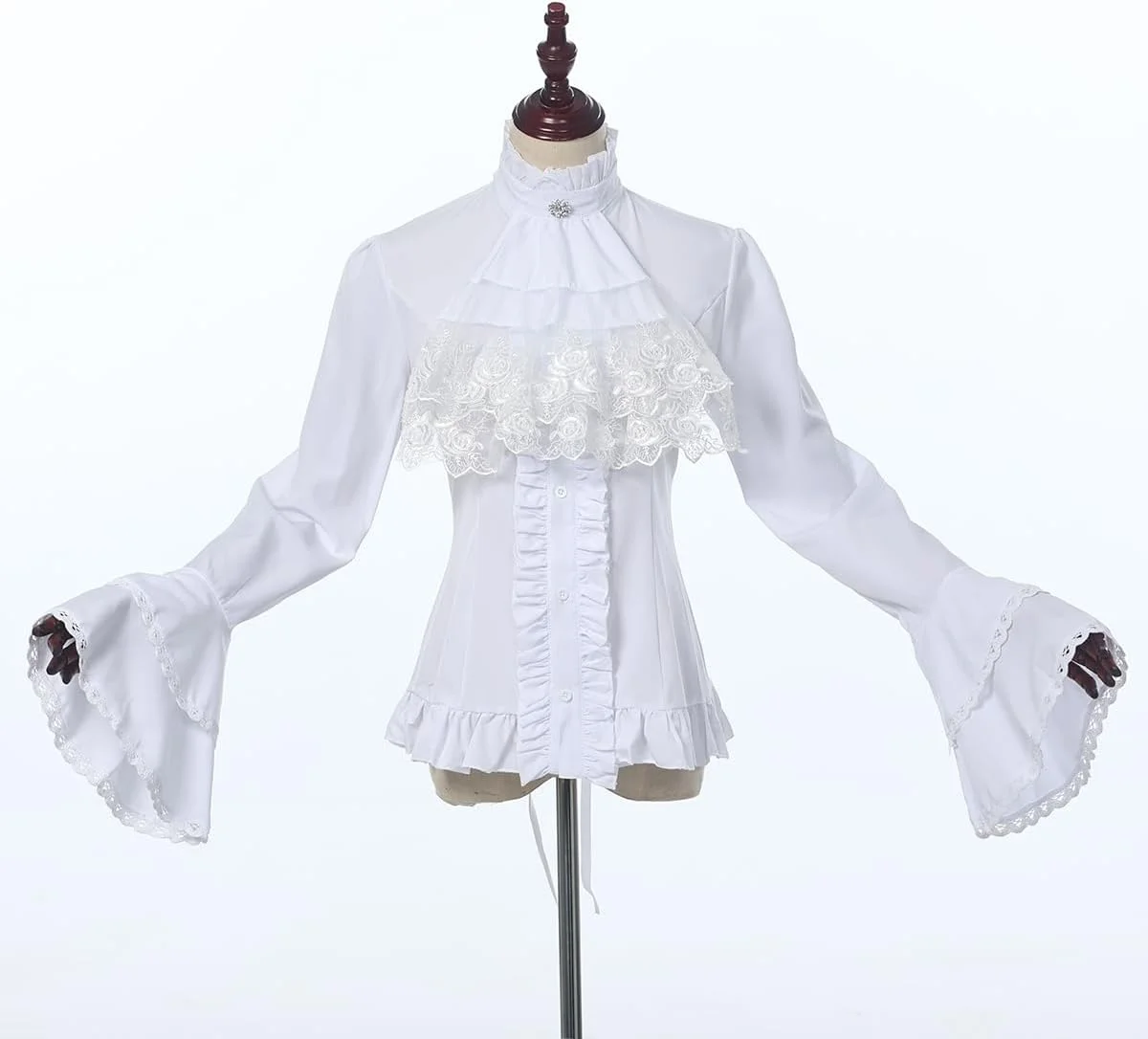 بلوز چین دار ویکتوریایی CAMDOM، پیراهن دکمه دار دزدان دریایی وینتیج، تاپ آستین بلند زنانه گوتیک، سفید، S