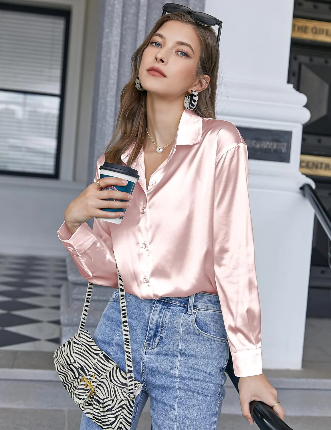 چیگانت بلوز زنانه پیراهن های ابریشمی ساتن دکمه دار آستین بلند گشاد غیر رسمی تاپ های تونیک مناسب کار در اداره