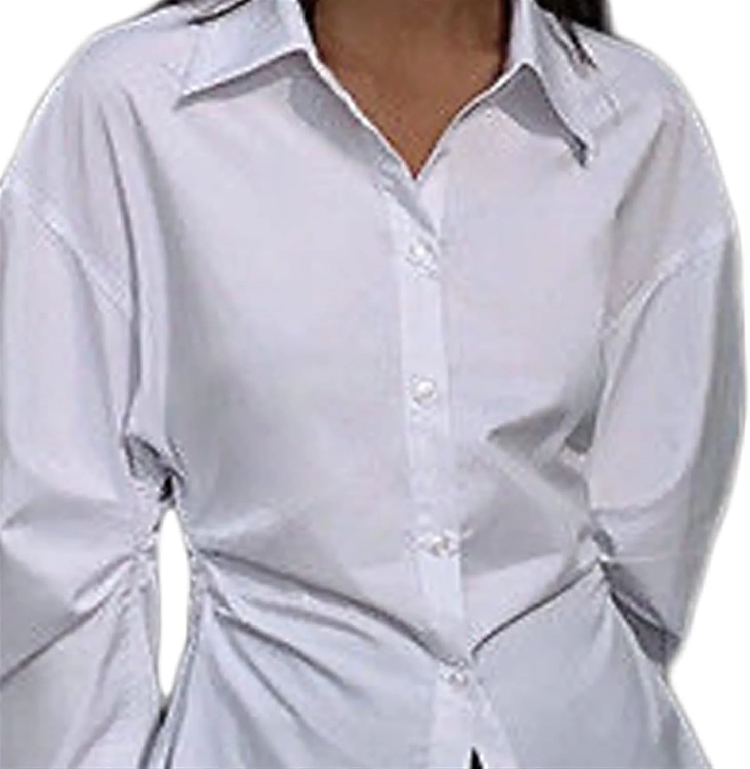 بلوز زنانه آستین بلند دکمه دار CBYBCRD، مناسب استفاده روزمره، کار، با طراحی کمر باریک و رنگ ثابت