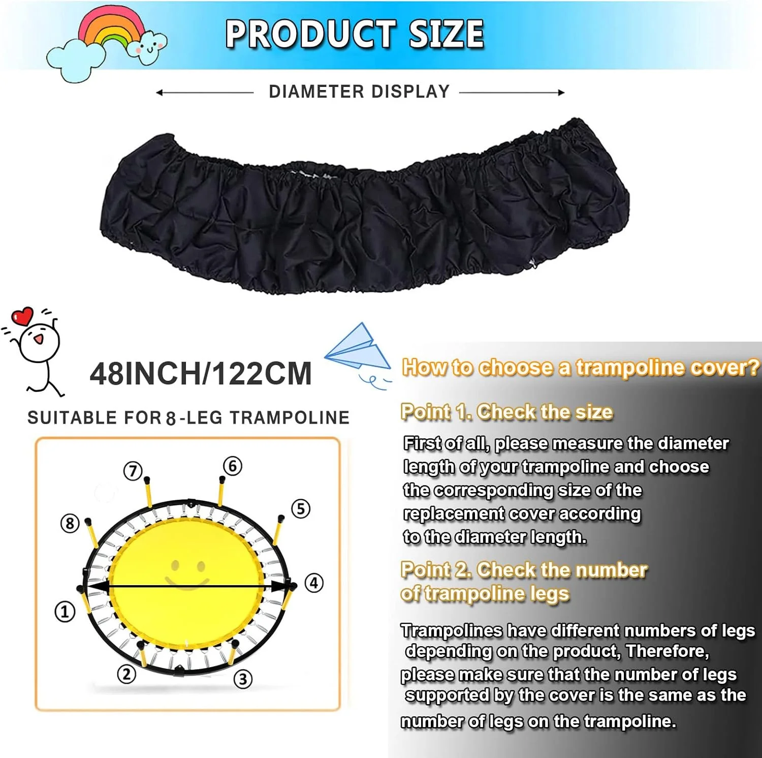 روکش فنر ترامپولین کوچک 36 38 40 48 اینچی، پد جایگزین ترامپولین کوچک پارچه آکسفورد ضخیم شده 600D نصب آسان، قطعات پد ایمنی ترامپولین کودک، برای تناسب اندام در فضای داخلی