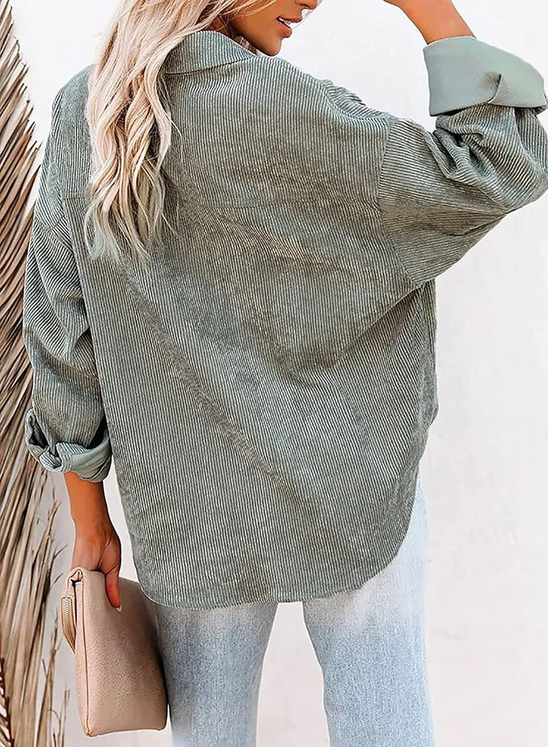 BWDIDACI شکت زنانه دکمه دار کبریتی، بلوز و کت آستین بلند غیر رسمی، خاکستری، XXL