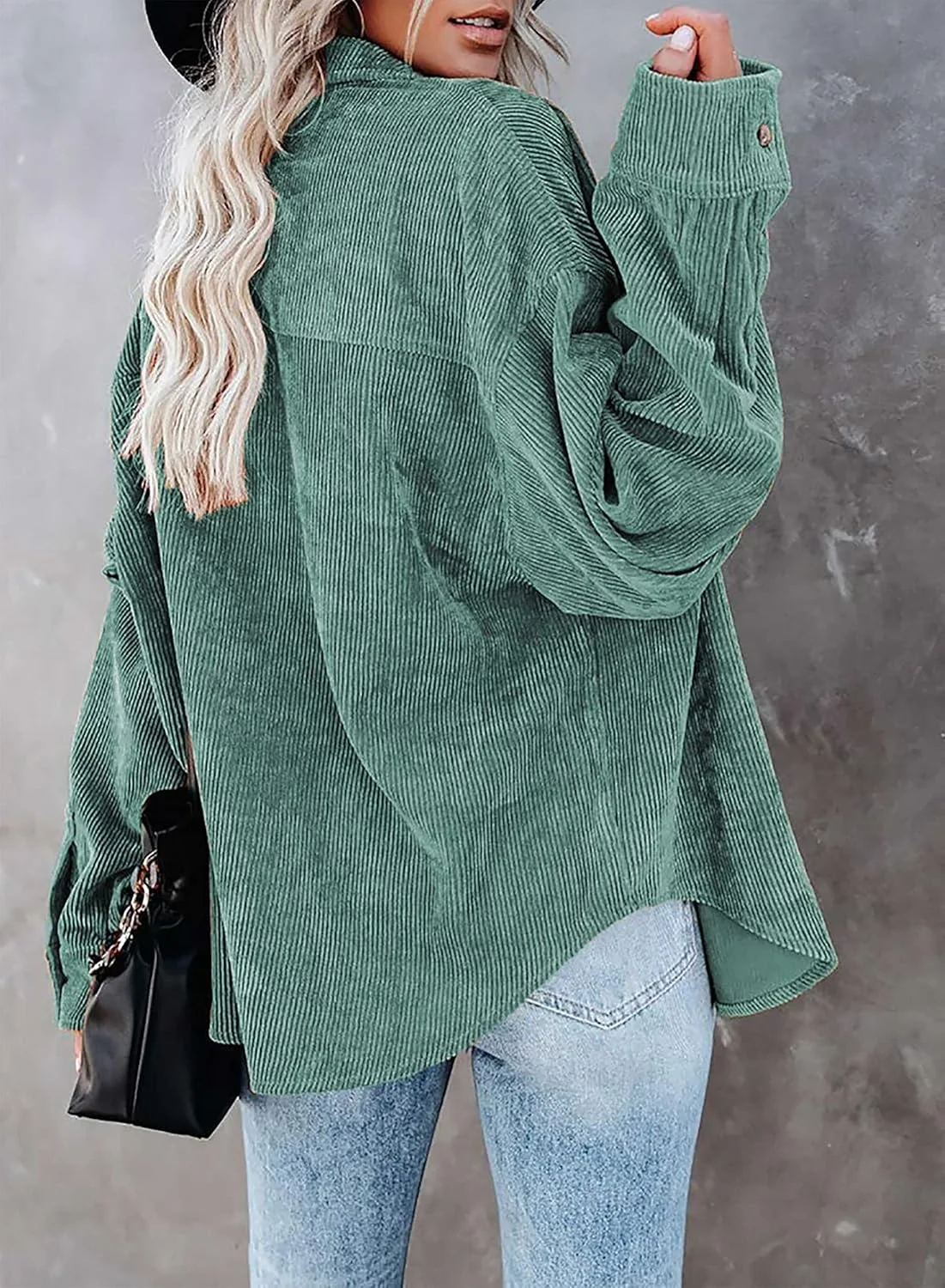 BWDIDACI شکت زنانه دکمه دار کبریتی، بلوز و تاپ آستین بلند غیر رسمی و بزرگ، سبز، XL