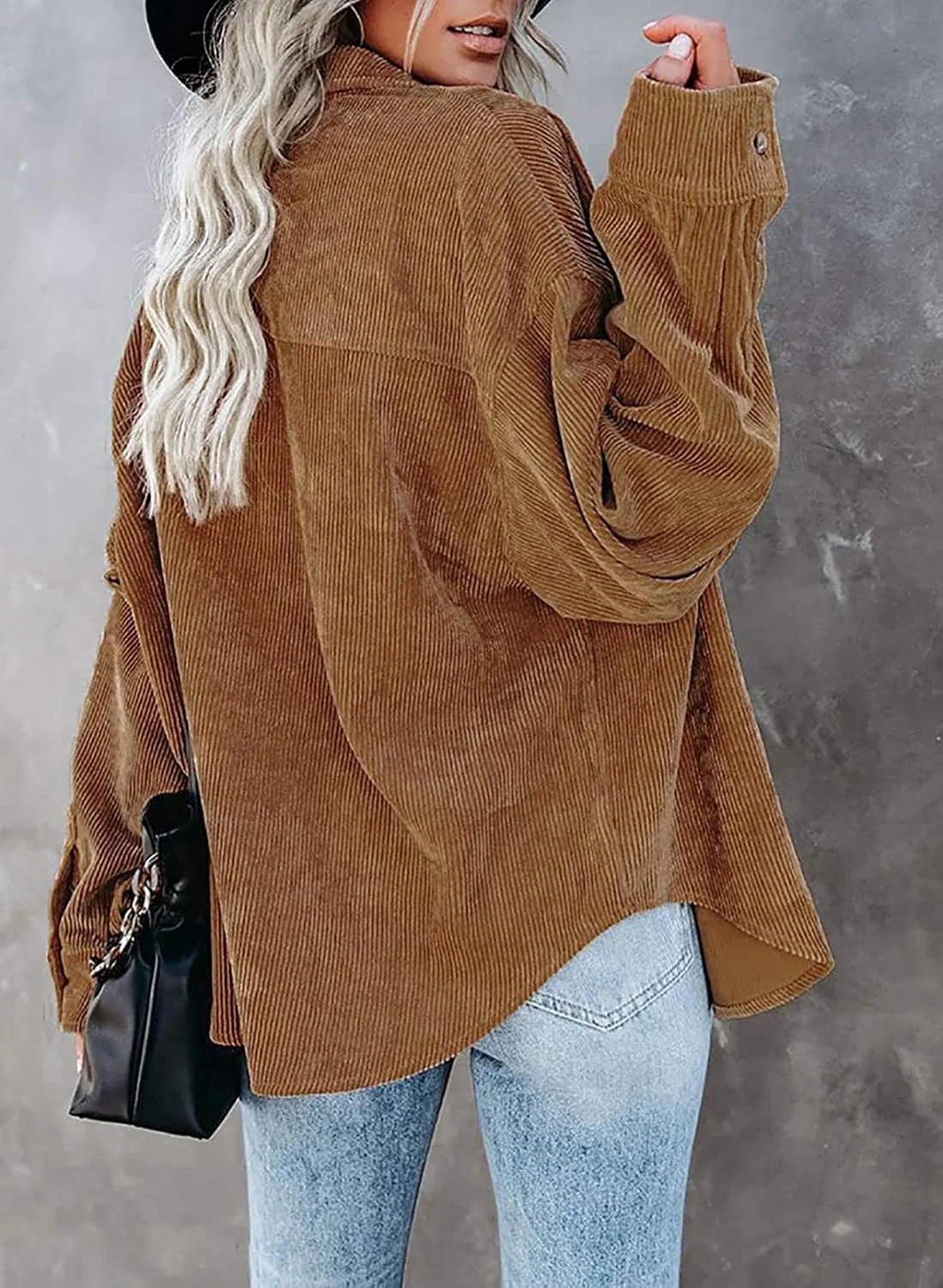 BWDIDACI شکت زنانه دکمه دار کبریتی، بلوز آستین بلند غیر رسمی، مدل بزرگ، قهوه ای، XXL