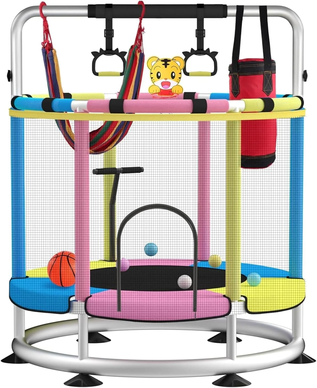 ترامپولین مینی کودک AM ANNA با دسته، ترامپولین مینی سرپوشیده برای کودکان، ترامپولین کوچک ریباندر، ترامپولین سرپوشیده/باغی برای کودکان نوپا