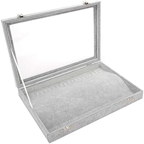 جعبه جواهرات، جعبه نمایش جواهرات، جعبه جواهرات ویترینی برای 20 گردنبند، خاکستری