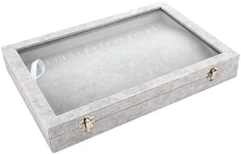 جعبه جواهرات، جعبه نمایش جواهرات، جعبه جواهرات ویترینی برای 20 گردنبند، خاکستری