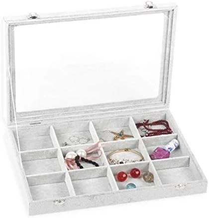 جعبه جواهرات شیک و با کیفیت بالا با 12 محفظه، جعبه بسته بندی جواهرات قابل حمل مسافرتی برای انگشتر، گردنبند، دستبند، گوشواره، جعبه نمایش جواهرات ساعت - xbd