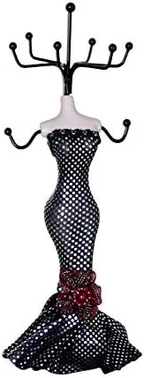 استند نمایش جواهرات شامل گوشواره، گردنبند، لباس مشکی اروپایی، پری دریایی، فلزی، میز آرایش و لوازم جانبی جواهرات