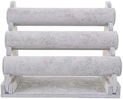 استند نمایش جواهرات سه ردیفه، مناسب برای دستبند، ساعت، النگو، گردنبند، رنگ خاکستری (مخمل یخی سه طبقه)